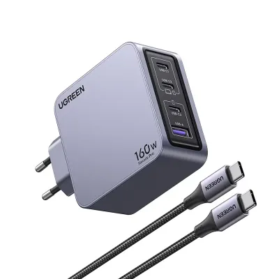 Ugreen Nexode Pro 160W GaN punjač 4-port (3x USB-C + 1x USB-A) - sivi, Sivi