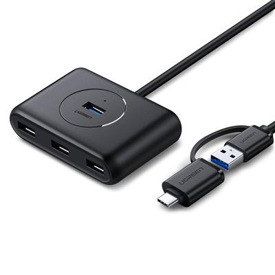 UGREEN CR113 USB hub 4u1 (USB-A/USB-C na 4x USB 3.0) 1m 40850, Crni