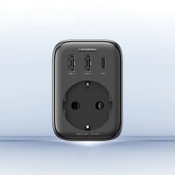 Ugreen CD314 2u1 mrežni punjač + EU AC adapter 13A 30W (2x USB-A + USB-C), Crni