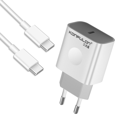 Konfulon C69D+DC15 Kućni punjač PD20W sa PD kablom Type C na Type C, Beli