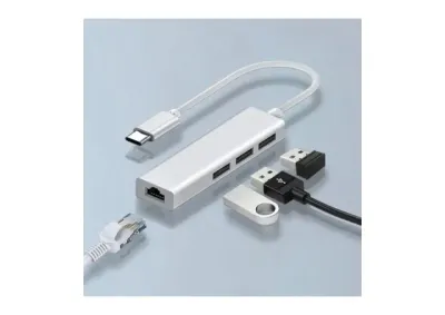 Adapter konverter Tip C -RJ45 100mb/2xUSB 2.0/1xUSB 3.0 Kettz