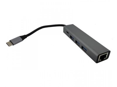 Adapter konverter USB Tip C-3xUSB 3.0+RJ45 Linkom