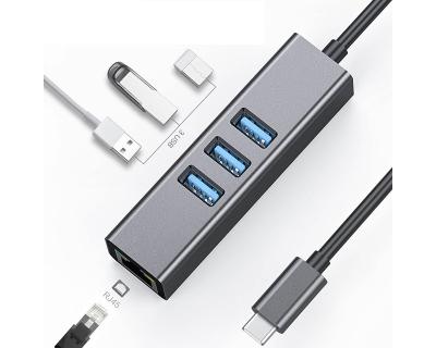 Adapter-konverter USB Tip C-3xUSB 3.0+RJ45 Linkom
