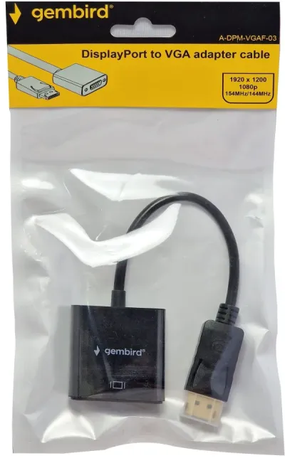 Gembird A-DPM-VGAF-03 Adapter Display Port to VGA, Crni