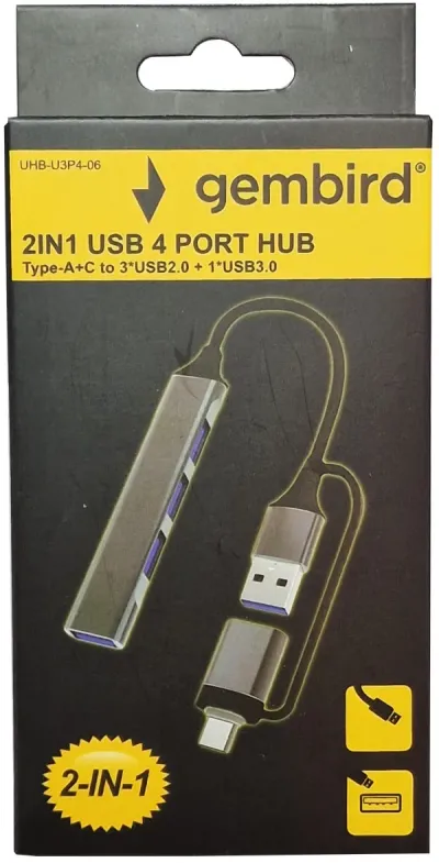 Gembird UHB-U3P4-06 Hub Tip-A+C 3xUSB2.0 USB3.0 Aluminijumski