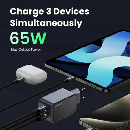 UGREEN X553 Nexode Pro mrežni punjač 65W (2x USB-C + 1x USB-A) Sivi