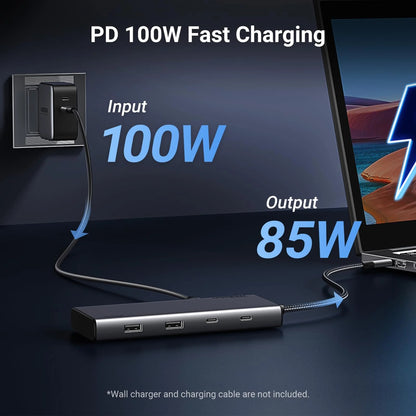 UGREEN Revodok 308 USB-C hub CM639 2x HDMI DP 2x USB-A 2x USB-C, Sivi