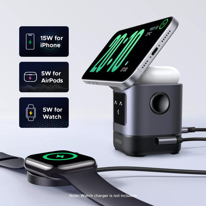 Ugreen W709 Uno 2u1 Qi2 bežični mrežni punjač 15W (USB-C), Crni
