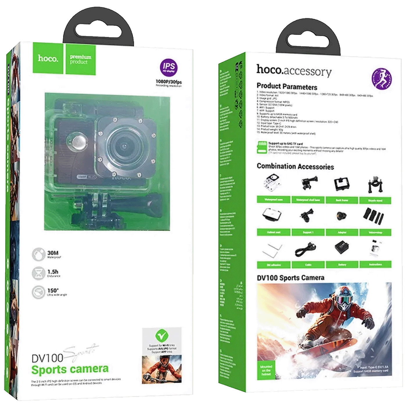 Hoco. DV100 Sportska kamera 2" IPS LCD FullHD WiFi microSD