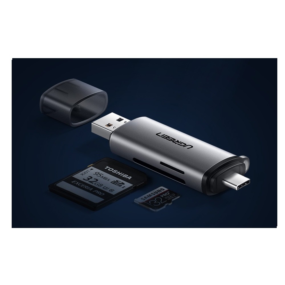 Ugreen CM185 2u1 citac kartica (USB-A + USB-C) za SD i microSD 50706, Sivi