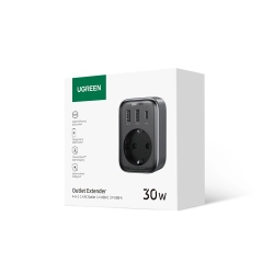 Ugreen CD314 2u1 mrežni punjač + EU AC adapter 13A 30W (2x USB-A + USB-C), Crni