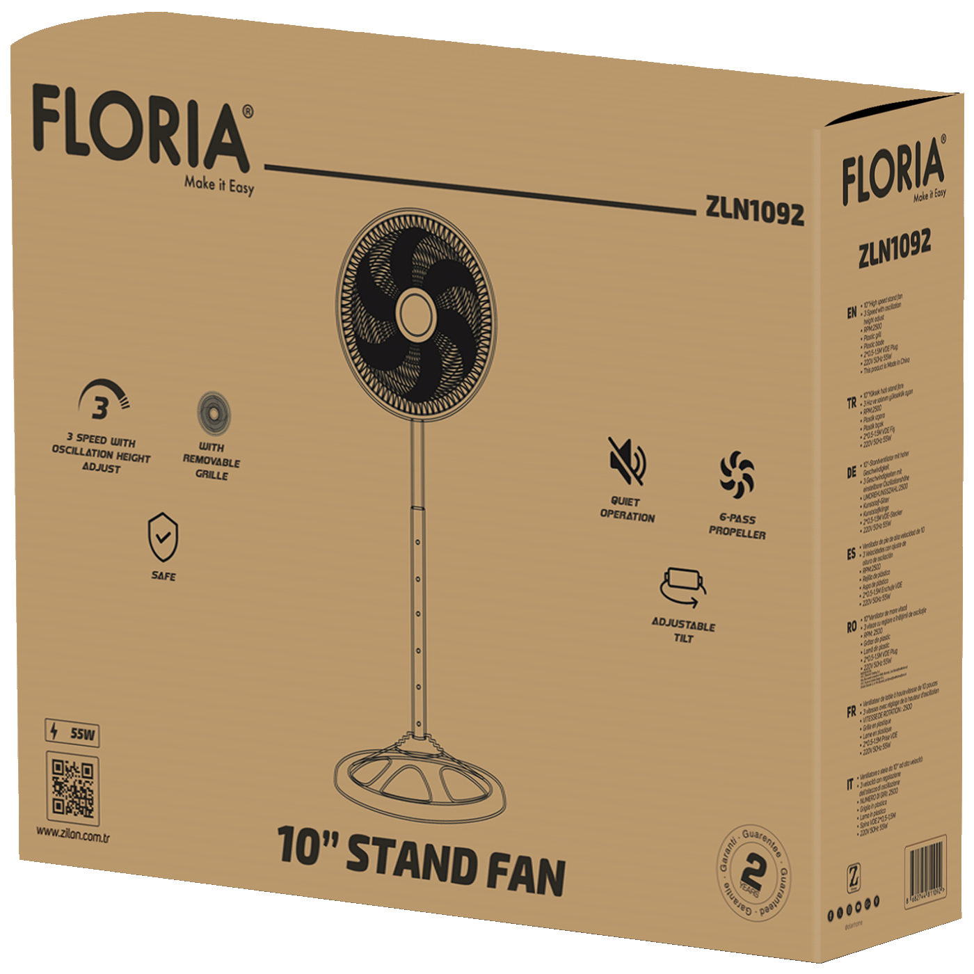 Floria ZLN1092 Ventilator sa postoljem 55W, Crni